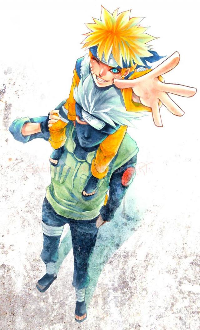 Genin Naruto and his sensei Kakashi